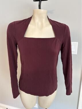 Lauren Ralph Lauren Burgundy Square Neck Long Sleeve Top